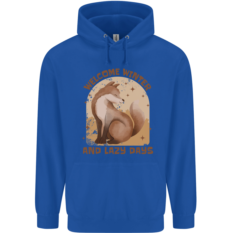 Fox Welcome Winter and Lazy Days Childrens Kids Hoodie Royal Blue