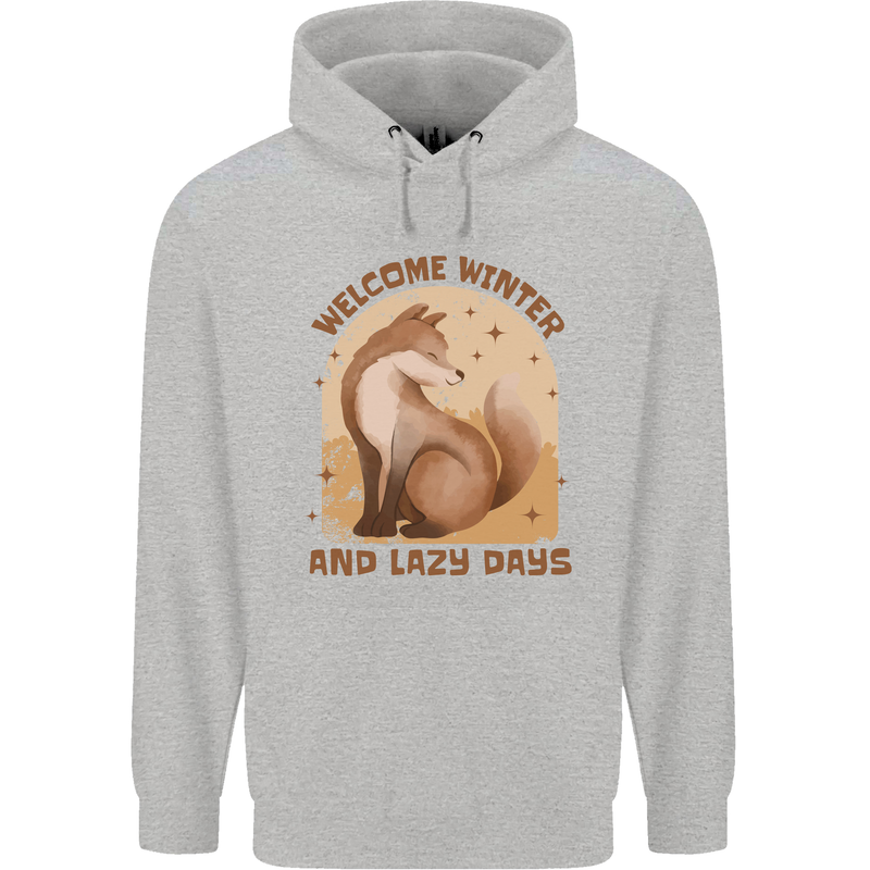 Fox Welcome Winter and Lazy Days Childrens Kids Hoodie Sports Grey