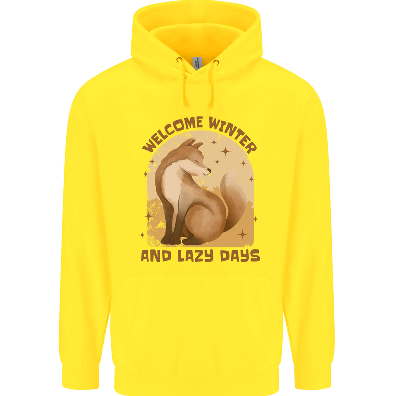 Fox Welcome Winter and Lazy Days Childrens Kids Hoodie Yellow