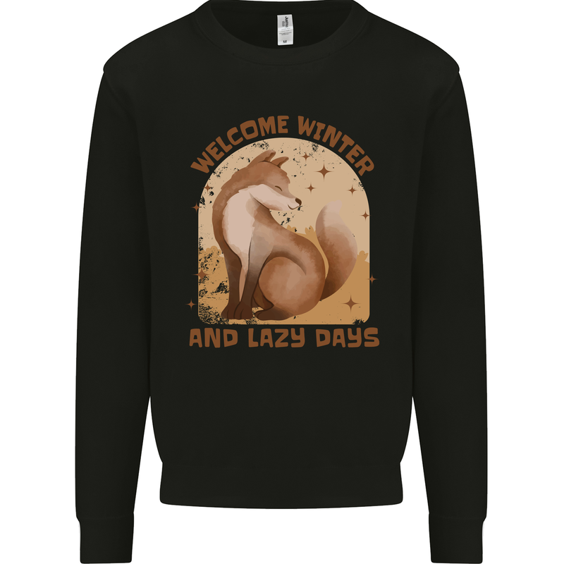Fox Welcome Winter and Lazy Days Kids Sweatshirt Jumper Black