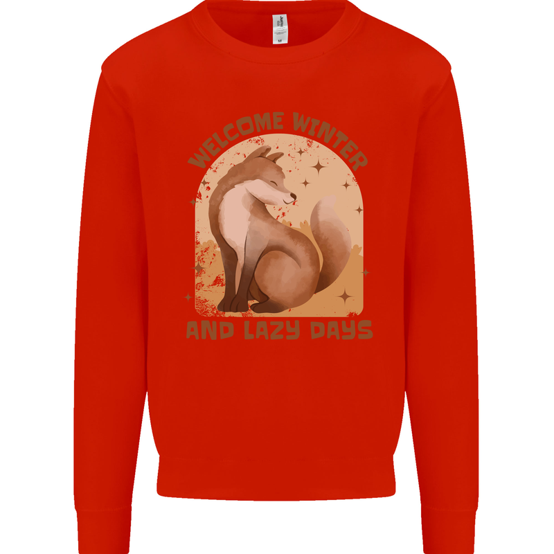 Fox Welcome Winter and Lazy Days Kids Sweatshirt Jumper Bright Red