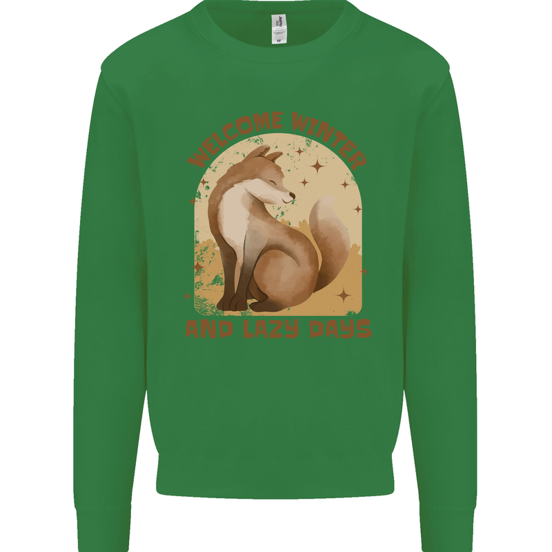 Fox Welcome Winter and Lazy Days Kids Sweatshirt Jumper Irish Green