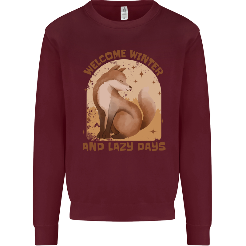Fox Welcome Winter and Lazy Days Kids Sweatshirt Jumper Maroon
