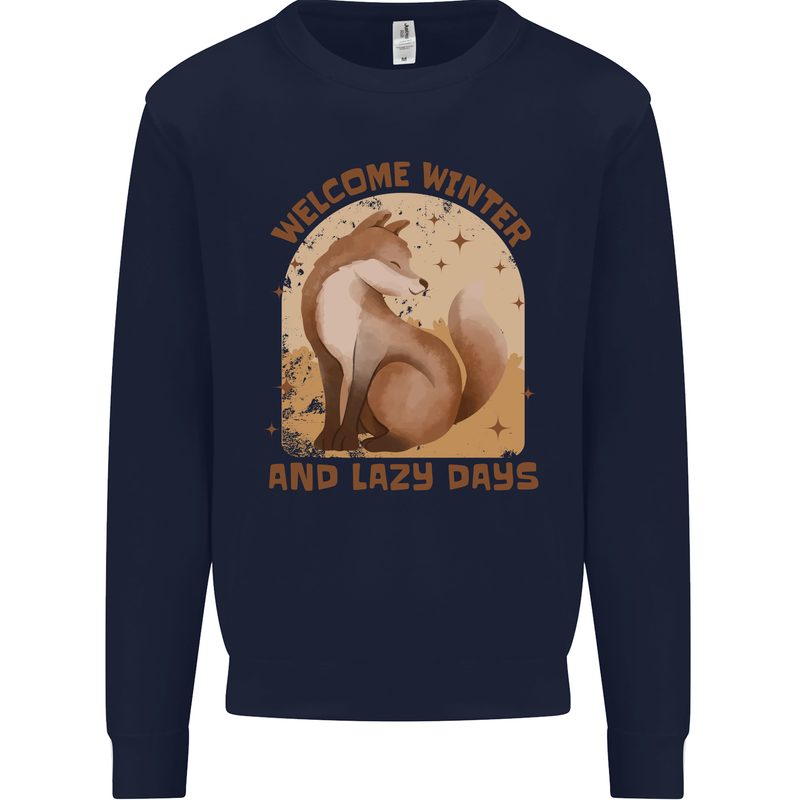 Fox Welcome Winter and Lazy Days Kids Sweatshirt Jumper Navy Blue