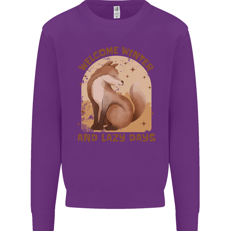Fox Welcome Winter and Lazy Days Kids Sweatshirt Jumper Purple