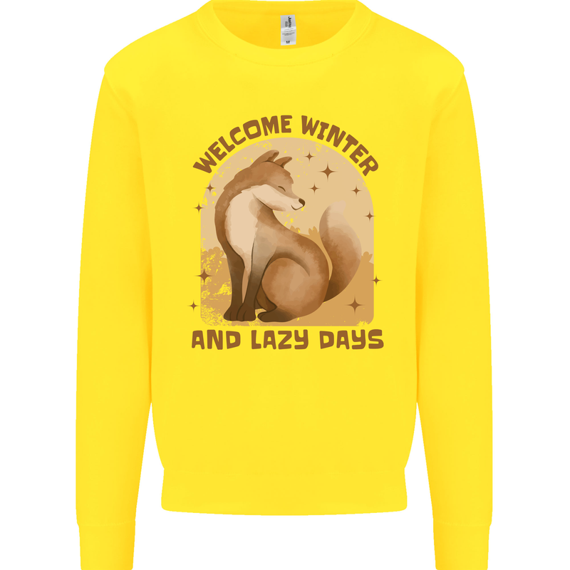 Fox Welcome Winter and Lazy Days Kids Sweatshirt Jumper Yellow