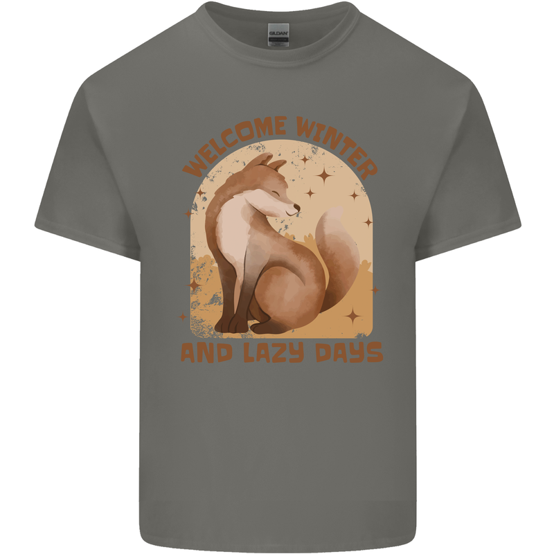 Fox Welcome Winter and Lazy Days Kids T-Shirt Childrens Charcoal