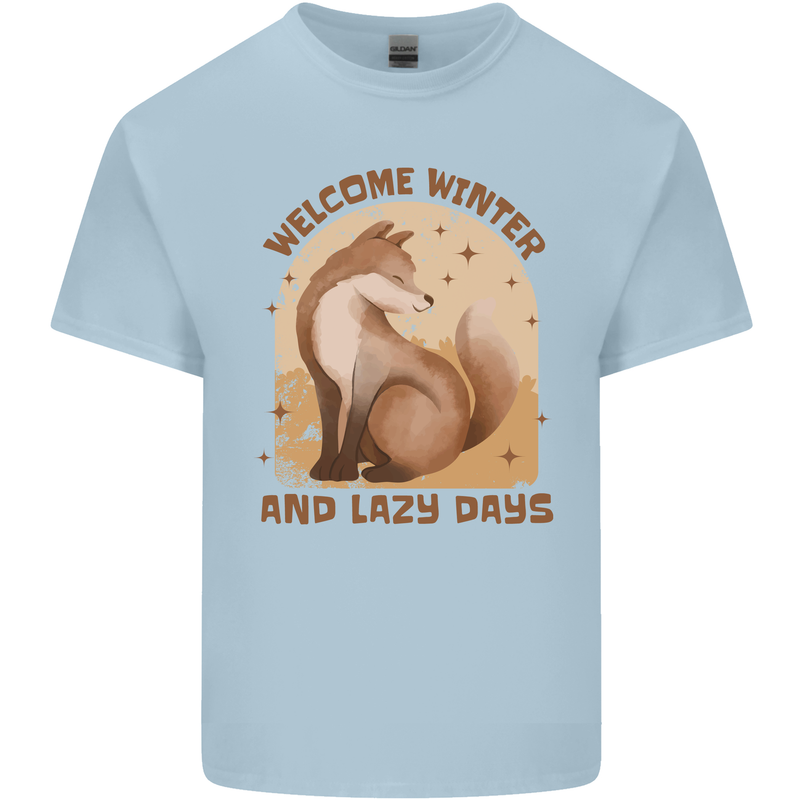Fox Welcome Winter and Lazy Days Mens Cotton T-Shirt Tee Top Light Blue