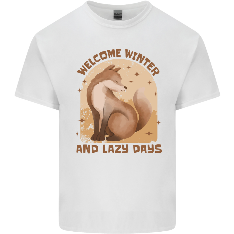 Fox Welcome Winter and Lazy Days Mens Cotton T-Shirt Tee Top White