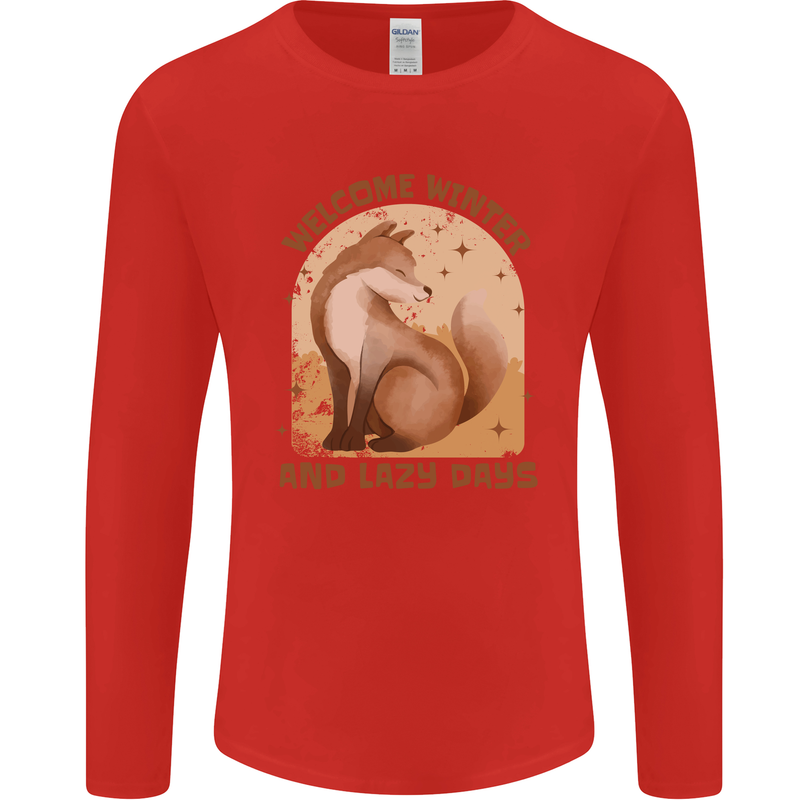 Fox Welcome Winter and Lazy Days Mens Long Sleeve T-Shirt Red