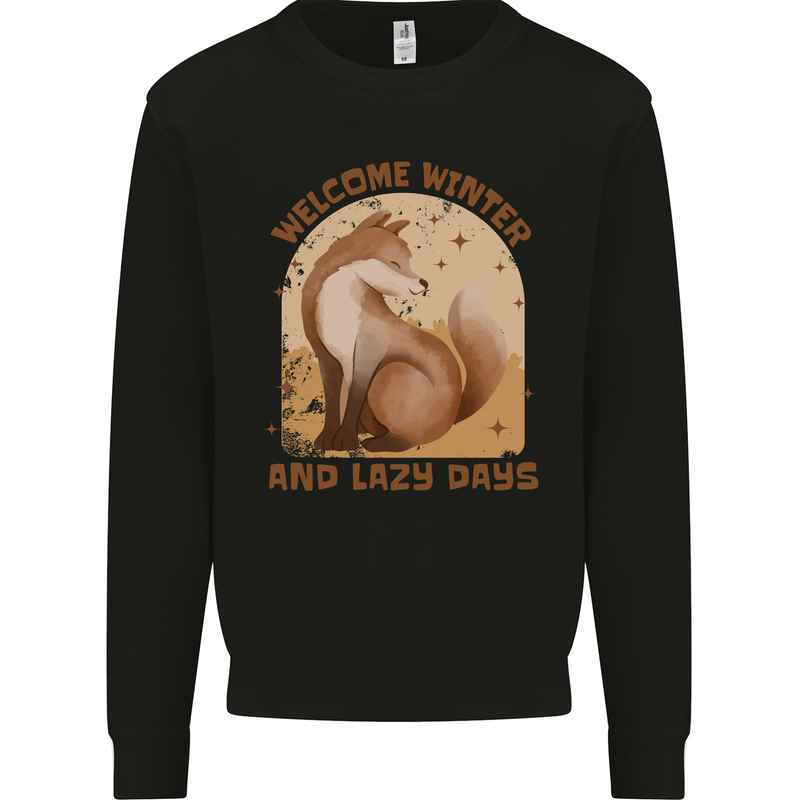 Fox Welcome Winter and Lazy Days Mens Sweatshirt Jumper Black