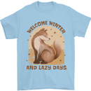 Fox Welcome Winter and Lazy Days Mens T-Shirt 100% Cotton Light Blue
