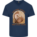 Fox Welcome Winter and Lazy Days Mens V-Neck Cotton T-Shirt Navy Blue