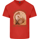 Fox Welcome Winter and Lazy Days Mens V-Neck Cotton T-Shirt Red