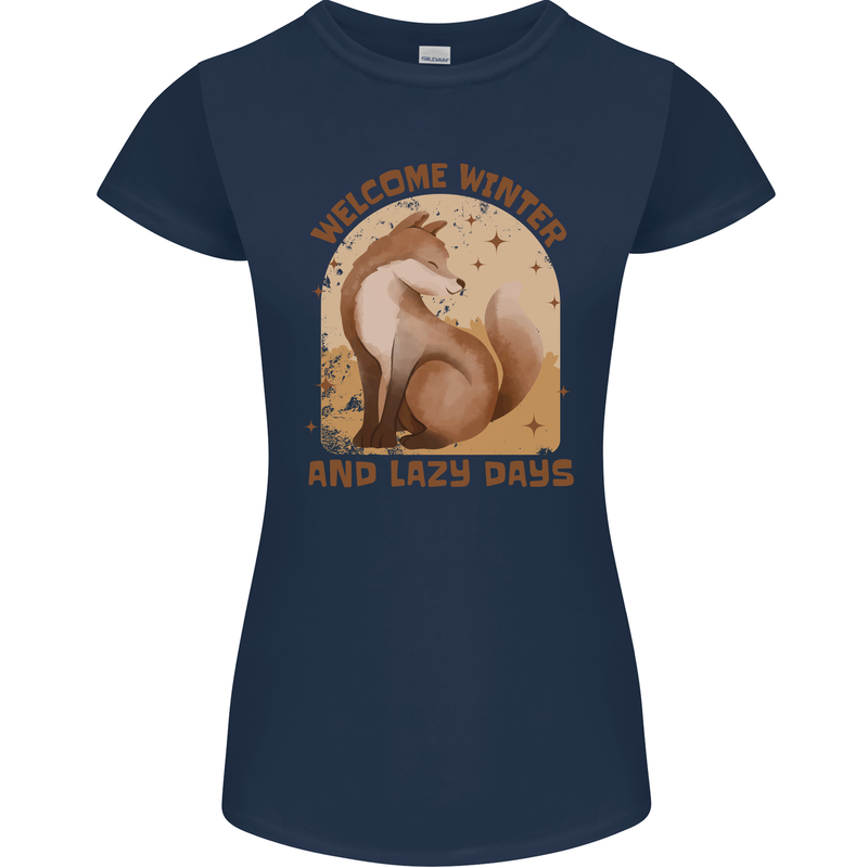 Fox Welcome Winter and Lazy Days Womens Petite Cut T-Shirt Navy Blue