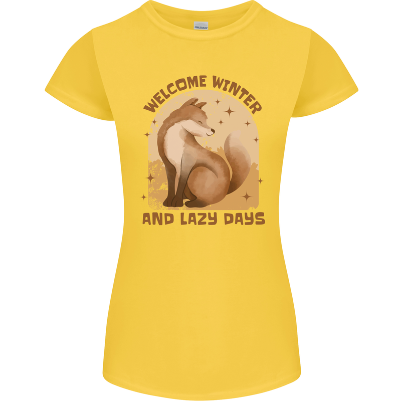 Fox Welcome Winter and Lazy Days Womens Petite Cut T-Shirt Yellow