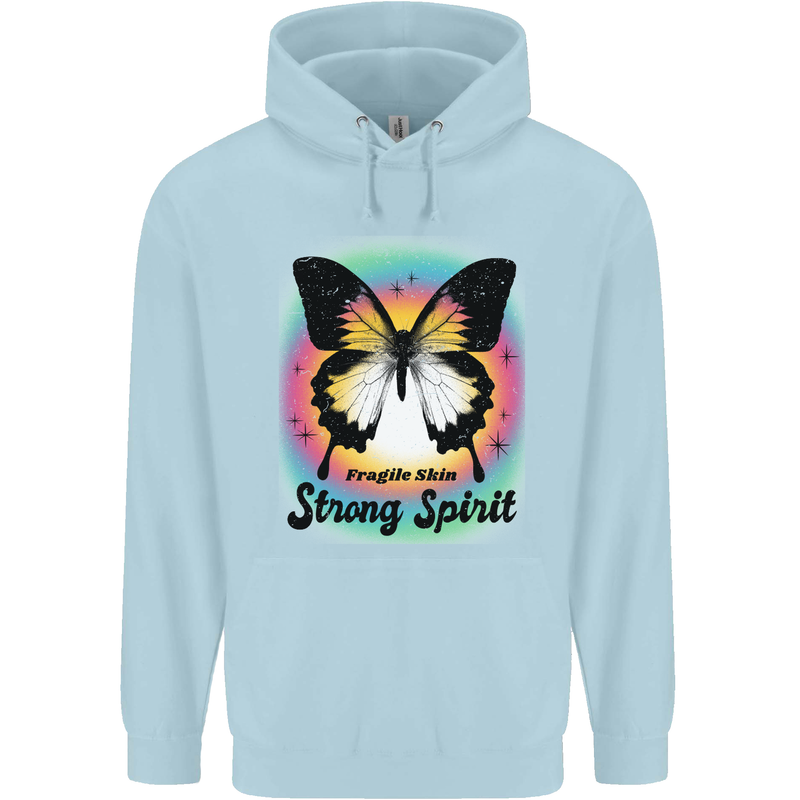 Fragile Skin Strong Spirit Butterfly Childrens Kids Hoodie Light Blue