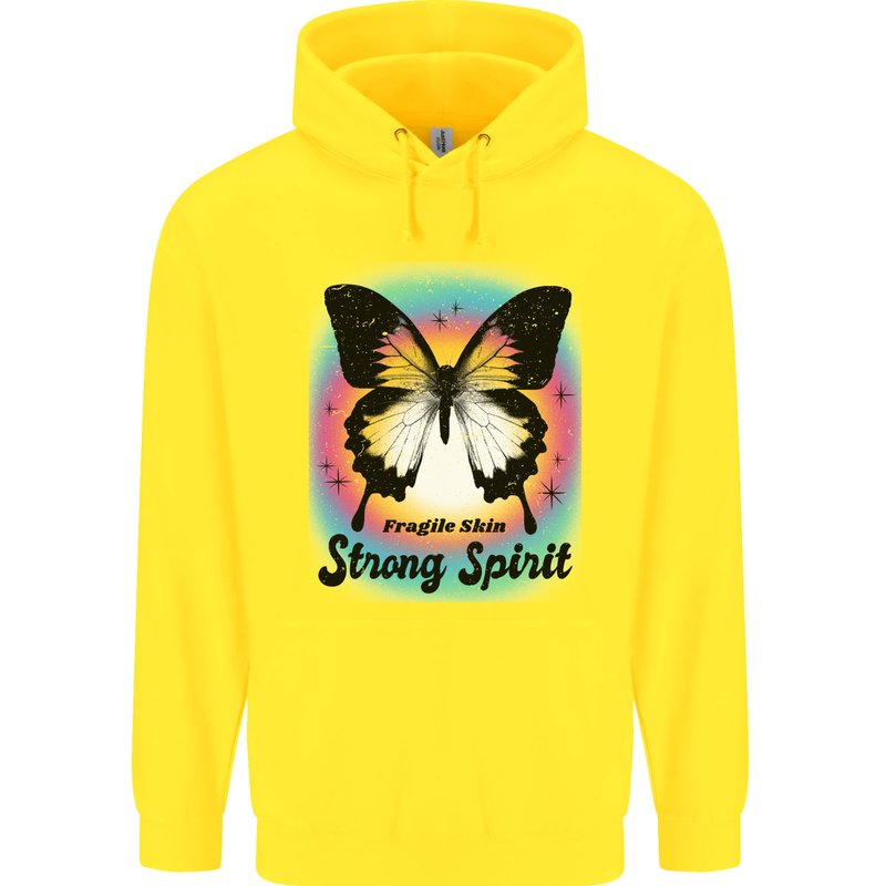 Fragile Skin Strong Spirit Butterfly Childrens Kids Hoodie Yellow