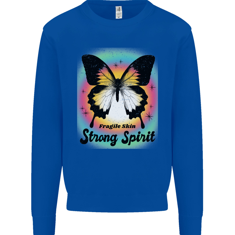 Fragile Skin Strong Spirit Butterfly Kids Sweatshirt Jumper Royal Blue