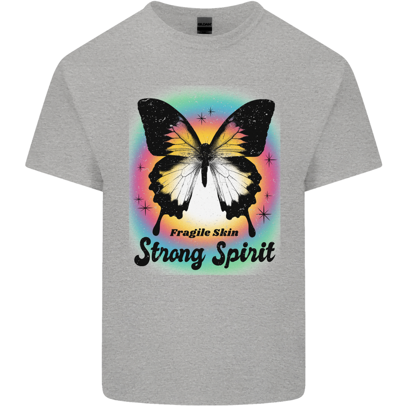 Fragile Skin Strong Spirit Butterfly Kids T-Shirt Childrens Sports Grey