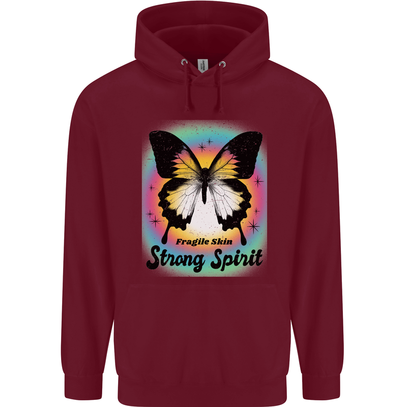 Fragile Skin Strong Spirit Butterfly Mens 80% Cotton Hoodie Maroon