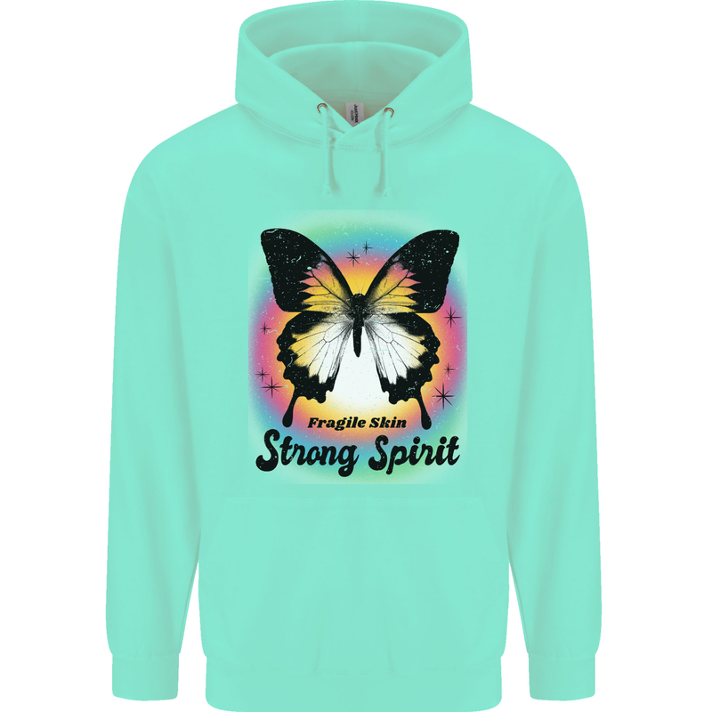 Fragile Skin Strong Spirit Butterfly Mens 80% Cotton Hoodie Peppermint