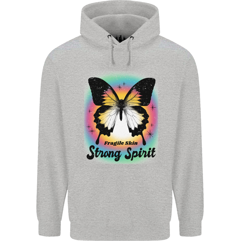 Fragile Skin Strong Spirit Butterfly Mens 80% Cotton Hoodie Sports Grey