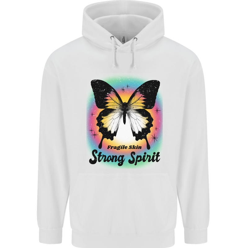 Fragile Skin Strong Spirit Butterfly Mens 80% Cotton Hoodie White
