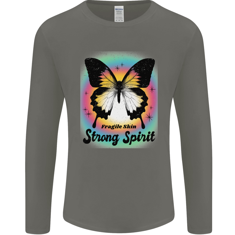 Fragile Skin Strong Spirit Butterfly Mens Long Sleeve T-Shirt Charcoal