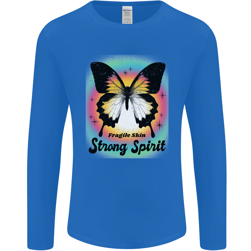 Fragile Skin Strong Spirit Butterfly Mens Long Sleeve T-Shirt Royal Blue