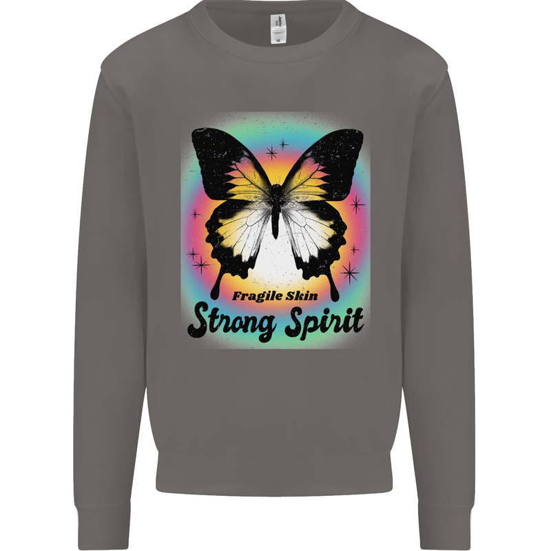 Fragile Skin Strong Spirit Butterfly Mens Sweatshirt Jumper Charcoal