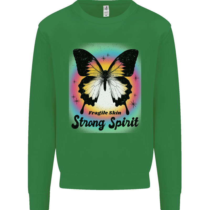 Fragile Skin Strong Spirit Butterfly Mens Sweatshirt Jumper Irish Green