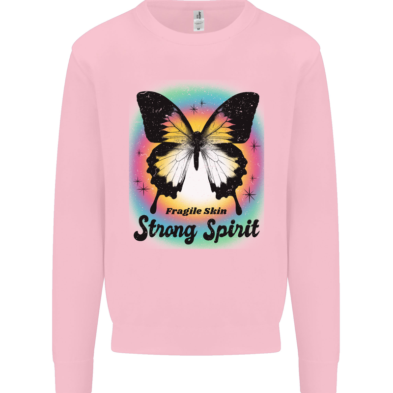 Fragile Skin Strong Spirit Butterfly Mens Sweatshirt Jumper Light Pink