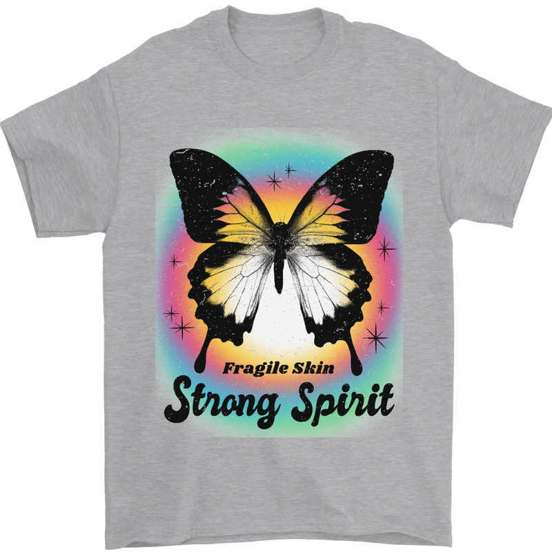Fragile Skin Strong Spirit Butterfly Mens T-Shirt 100% Cotton Sports Grey