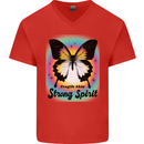 Fragile Skin Strong Spirit Butterfly Mens V-Neck Cotton T-Shirt Red
