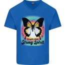 Fragile Skin Strong Spirit Butterfly Mens V-Neck Cotton T-Shirt Royal Blue