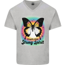 Fragile Skin Strong Spirit Butterfly Mens V-Neck Cotton T-Shirt Sports Grey