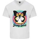 Fragile Skin Strong Spirit Butterfly Mens V-Neck Cotton T-Shirt White