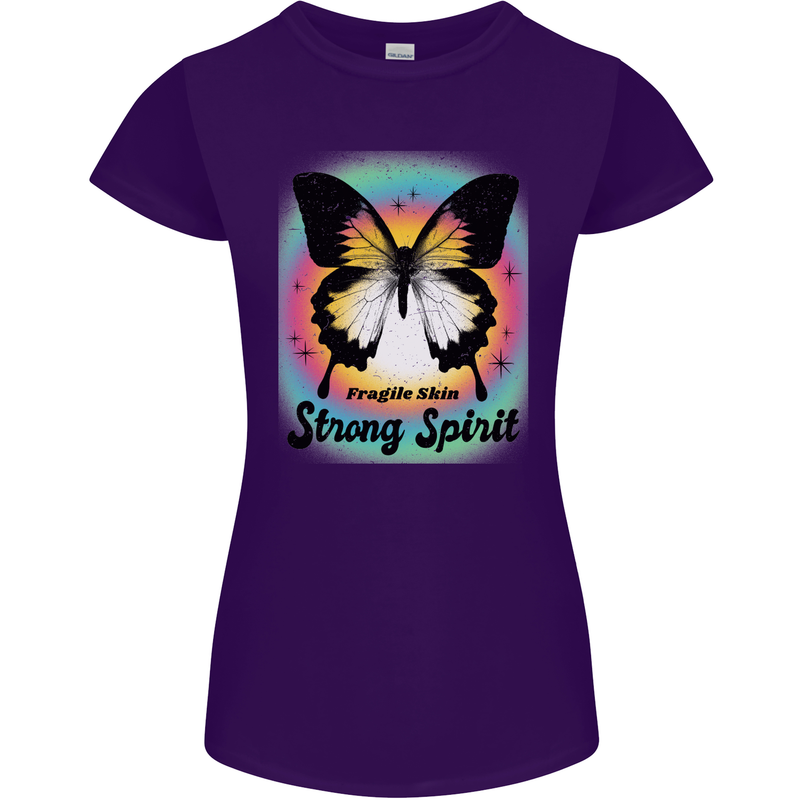Fragile Skin Strong Spirit Butterfly Womens Petite Cut T-Shirt Purple