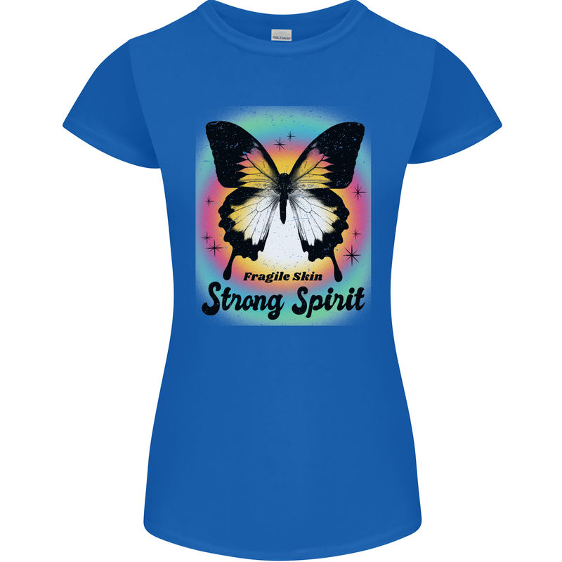 Fragile Skin Strong Spirit Butterfly Womens Petite Cut T-Shirt Royal Blue