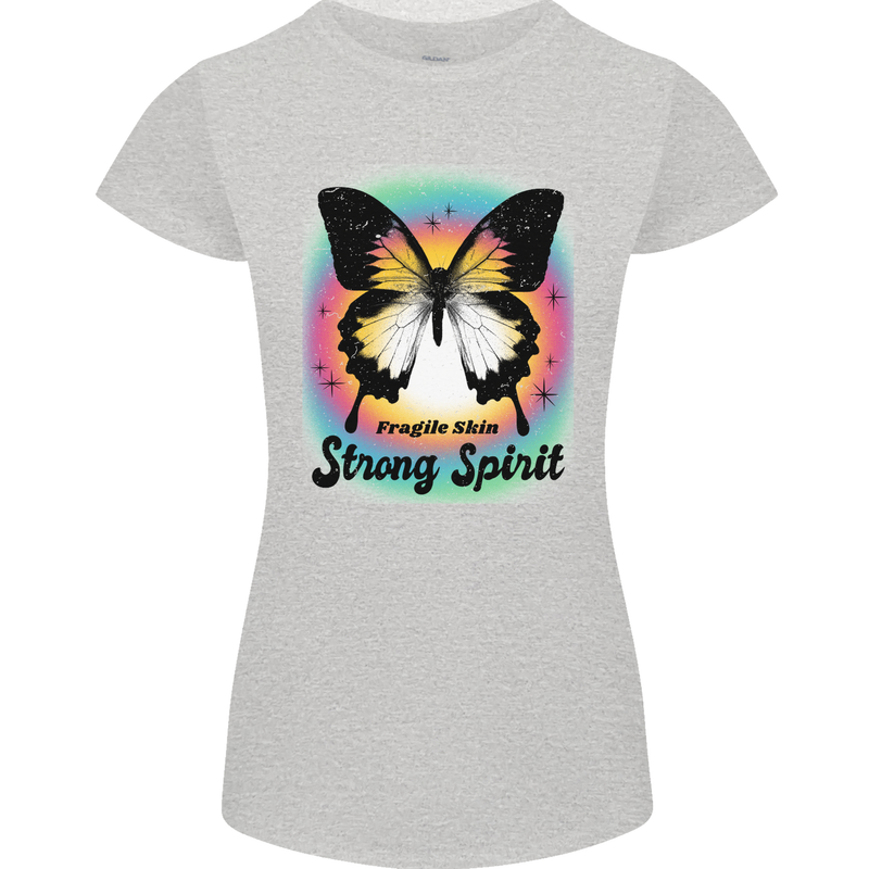 Fragile Skin Strong Spirit Butterfly Womens Petite Cut T-Shirt Sports Grey