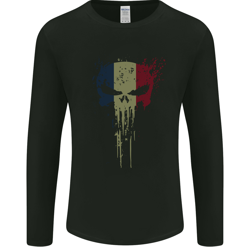 France Skull Gym Training Bodybuilding Mens Long Sleeve T-Shirt Black