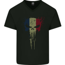 France Skull Gym Training Bodybuilding Mens V-Neck Cotton T-Shirt Black