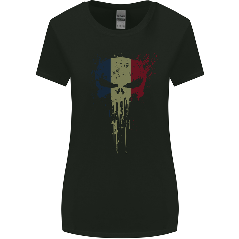 France Skull Gym Training Bodybuilding Womens Wider Cut T-Shirt Black