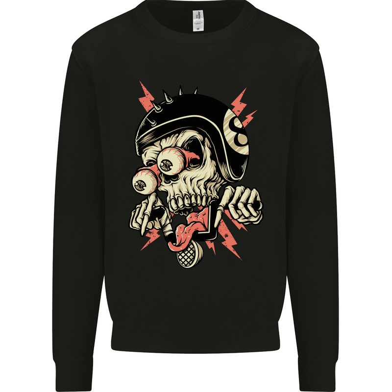 Freaky Biker Skull Motorcycle Motorbike Kids Sweatshirt Jumper Black
