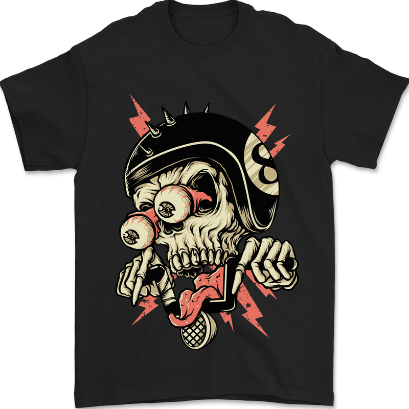 a black t - shirt with a skull wearing a helmet