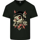 Freaky Biker Skull Motorcycle Motorbike Mens V-Neck Cotton T-Shirt Black