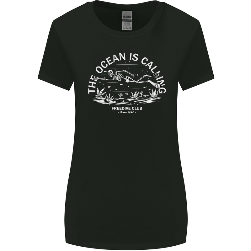 Freediving Funny Skull Scuba Diving Diver Womens Wider Cut T-Shirt Black