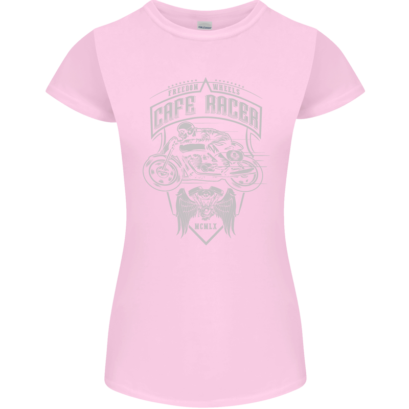 Freedom Wheels Cafe Racer Biker Motorcycle Womens Petite Cut T-Shirt