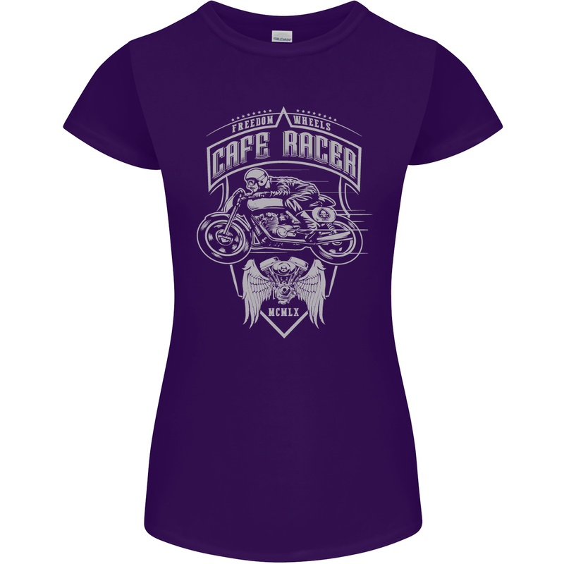 Freedom Wheels Cafe Racer Biker Motorcycle Womens Petite Cut T-Shirt